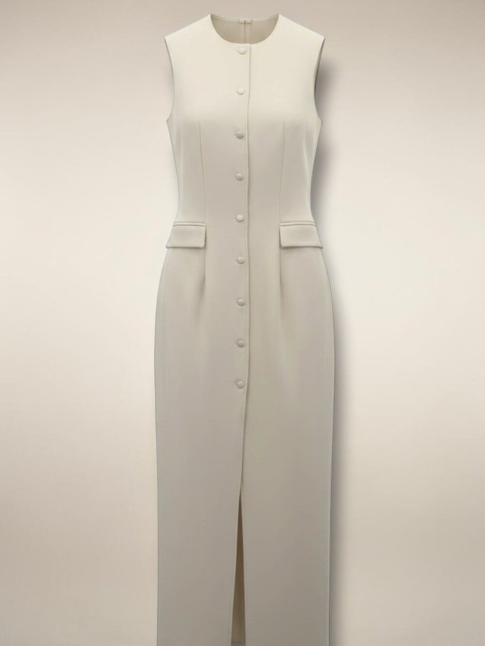 PrettyLittleThing Cream Linen-Look Sleeveless Button Up